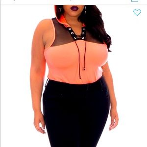 Curvy Sence sleeveless orange hooded bodysuit new